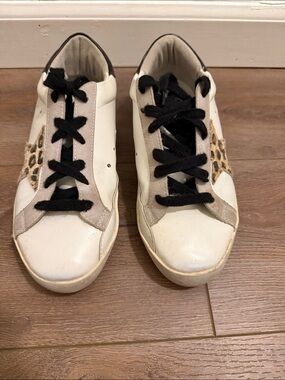 White Leather Sneakers with Leopard Accent